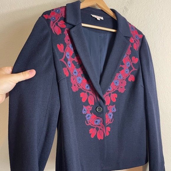 Tory Burch Lisanne Wool Floral Print Blazer Jacket Size XL - Picture 6 of 6